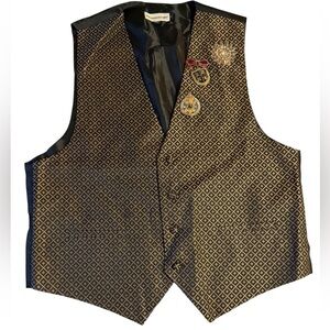 Pronto Uomo Black & Gold Patterned Vest Large